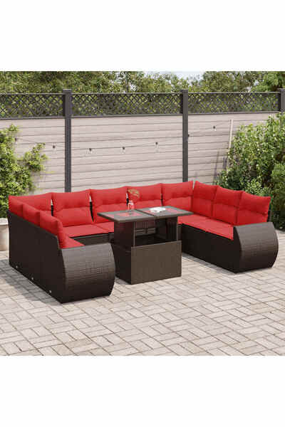 vidaxl Set canapele de gradina cu perne, 10 piese, maro, poliratan