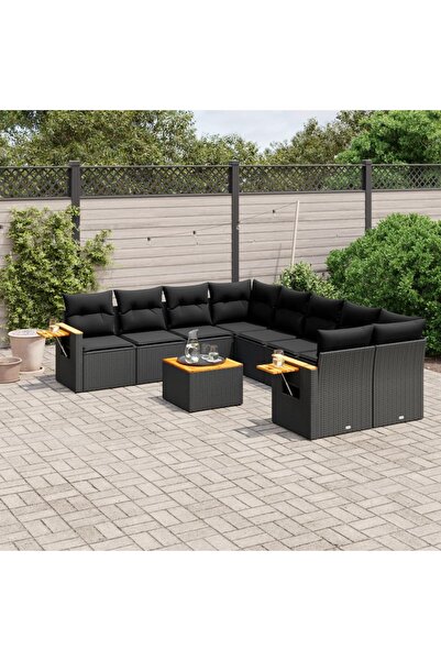 vidaxl Set mobilier de gradina cu perne, 9 piese, negru, poliratan