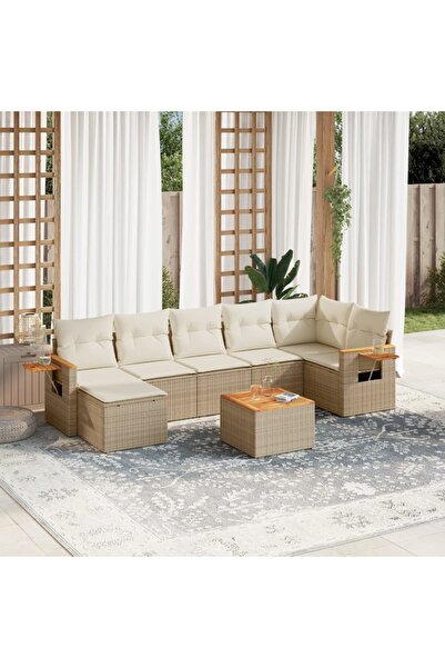 vidaxl Set canapele de gradina, 8 piese, cu perne, bej, poliratan