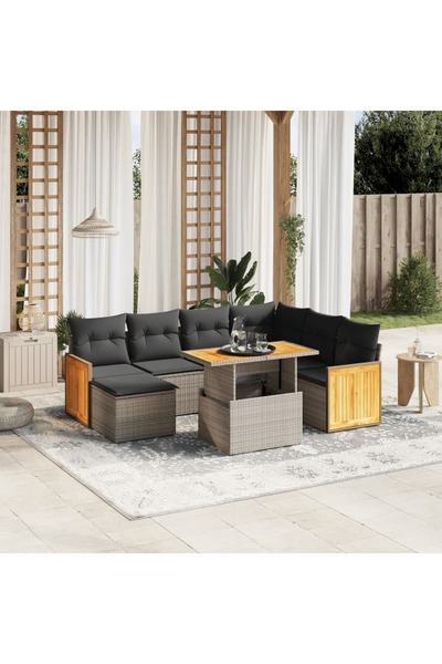 vidaxl Set canapele de gradina cu perne, 8 piese, gri, poliratan