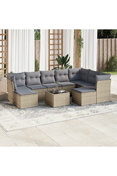 vidaxl Set canapele de gradina cu perne, 10 piese, bej, poliratan