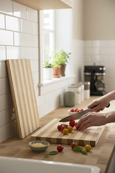 rafiel Bamboo Striped Cutting and Presentation Board - Luxury Kitchen Prep Bo...
