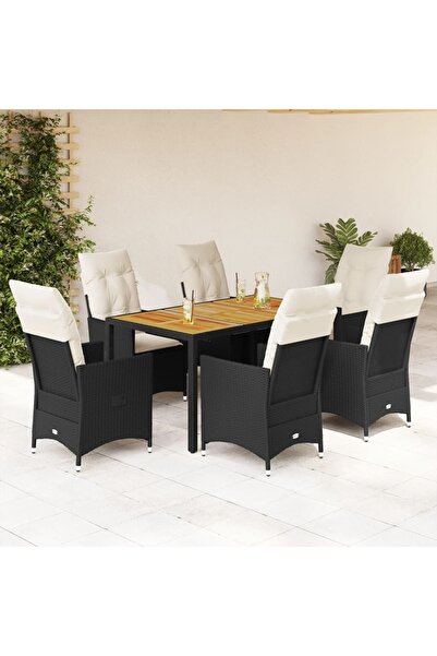 vidaxl Set mobilier de gradina cu perne, 7 piese, negru, poliratan