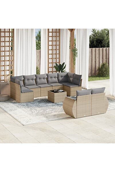 vidaxl Set canapele de gradina cu perne, 10 piese, bej, poliratan