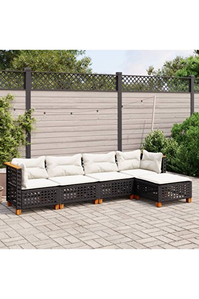 vidaxl Set mobilier de gradina cu perne, 5 piese, negru, poliratan