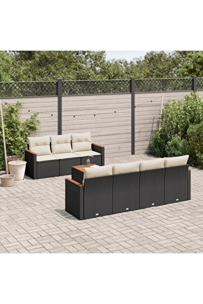 vidaxl Set mobilier de gradina cu perne, 8 piese, negru, poliratan