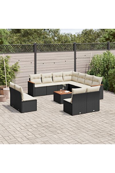 vidaxl Set canapele de gradina, 12 piese, cu perne, negru, poliratan