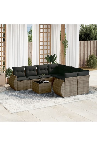 vidaxl Set canapele de gradina, 9 piese, cu perne, gri, poliratan