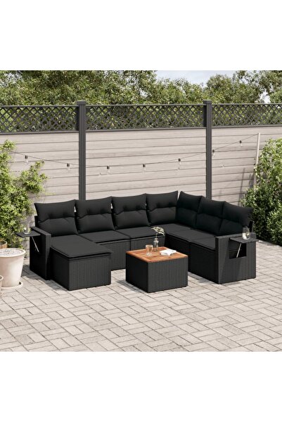 vidaxl Set mobilier de gradina cu perne, 8 piese, negru, poliratan