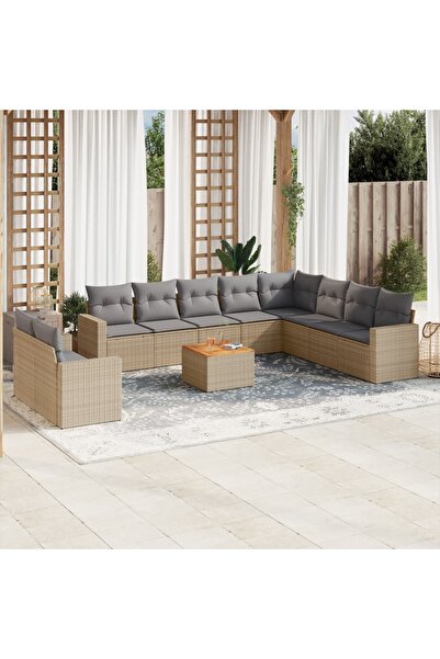 vidaxl Set canapele de gradina cu perne, 11 piese, bej, poliratan