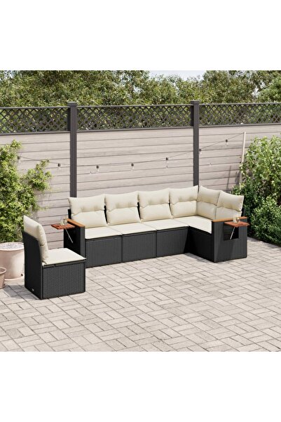 vidaxl Set mobilier de gradina cu perne, 6 piese, negru, poliratan