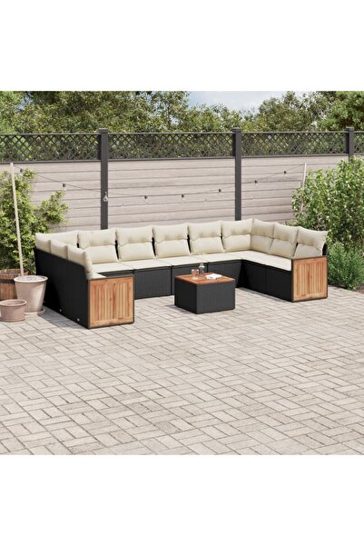 vidaxl Set canapele de gradina cu perne, 11 piese, negru, poliratan