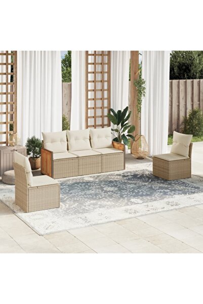 vidaxl Set canapele de gradina cu perne, 5 piese, bej, poliratan