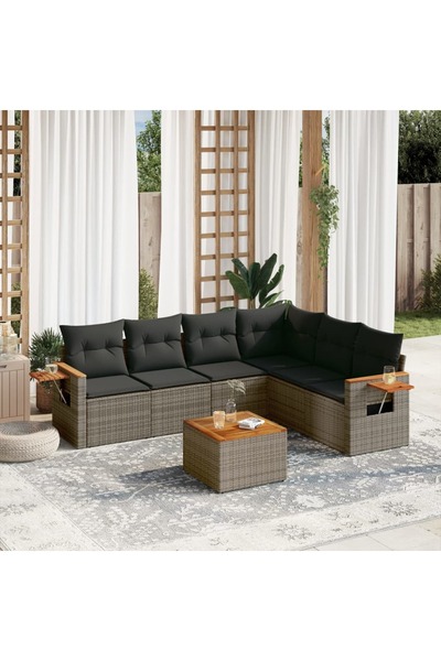 vidaxl Set canapele de gradina, 7 piese, cu perne, gri, poliratan