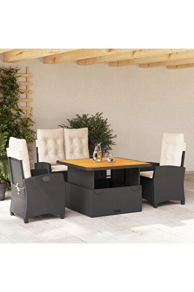 vidaxl Set mobilier de gradina cu perne, 4 piese, negru, poliratan