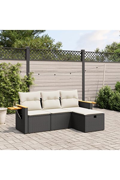 vidaxl Set mobilier de gradina cu perne, 4 piese, negru, poliratan