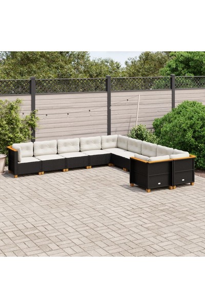 vidaxl Set canapele de gradina cu perne, 10 piese, negru, poliratan
