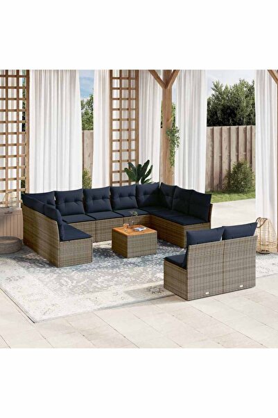 vidaxl Set mobilier de gradina cu perne, 12 piese, gri, poliratan