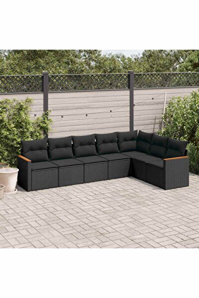 vidaxl Set canapele de gradina cu perne, 7 piese, negru, poliratan