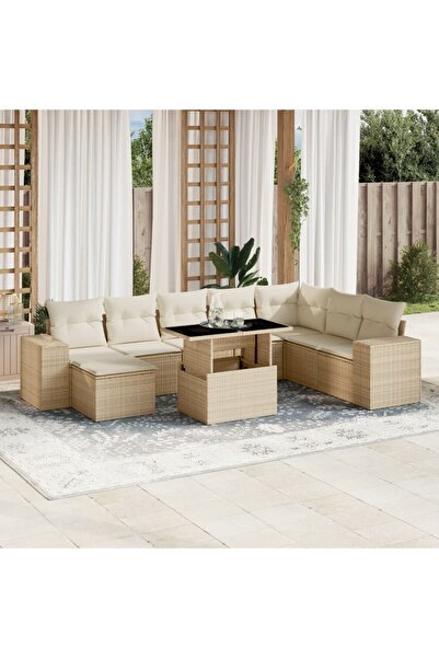vidaxl Set canapele de gradina, 9 piese, cu perne, bej, poliratan