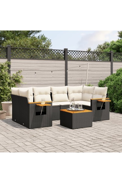 vidaxl Set canapele de gradina cu perne, 7 piese, negru, poliratan