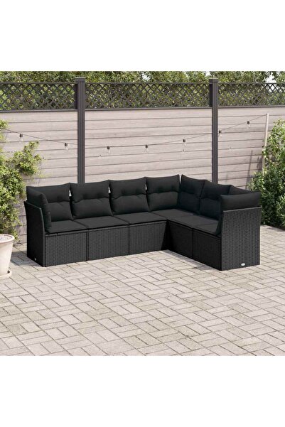 vidaxl Set mobilier de gradina cu perne, 6 piese, negru, poliratan