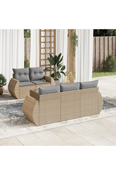 vidaxl Set canapele de gradina cu perne, 6 piese, bej, poliratan