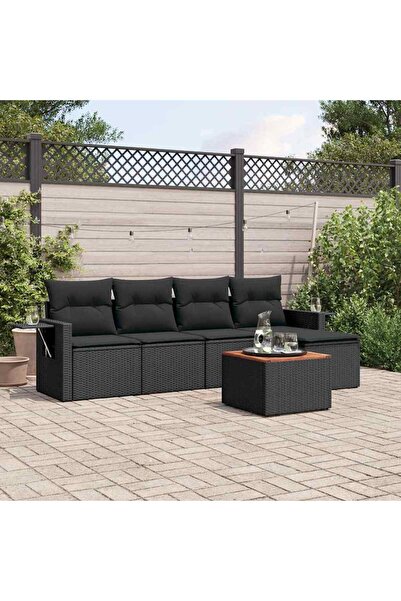 vidaxl Set mobilier de gradina cu perne, 6 piese, negru, poliratan