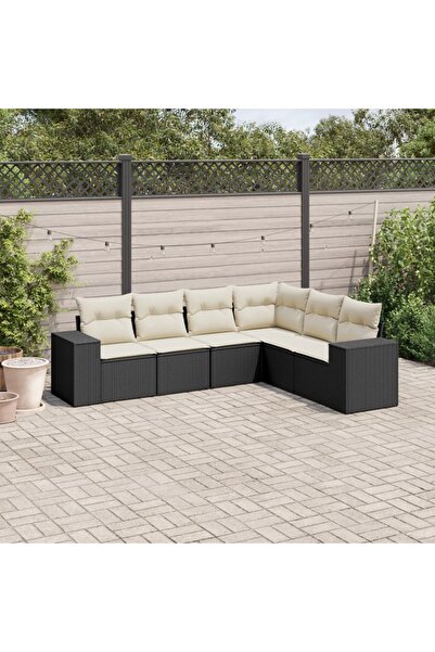 vidaxl Set mobilier de gradina cu perne, 6 piese, negru, poliratan