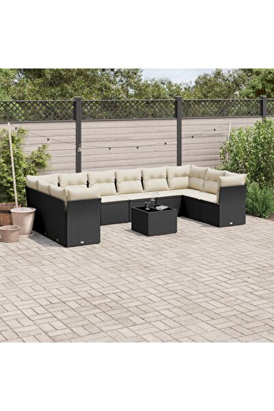 vidaxl Set canapele de gradina cu perne, 11 piese, negru, poliratan