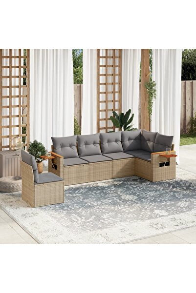 vidaxl Set canapele de gradina cu perne, 6 piese, bej, poliratan