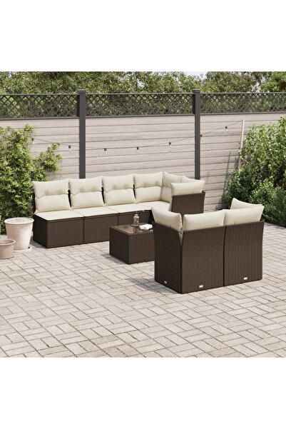 vidaxl Set canapele de gradina cu perne, 8 piese, maro, poliratan