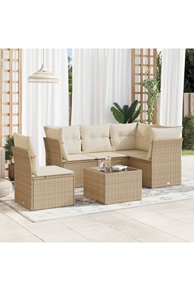 vidaxl Set canapele de gradina cu perne, 6 piese, bej, poliratan
