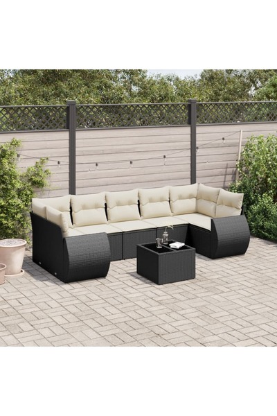 vidaxl Set mobilier de gradina cu perne, 8 piese, negru, poliratan