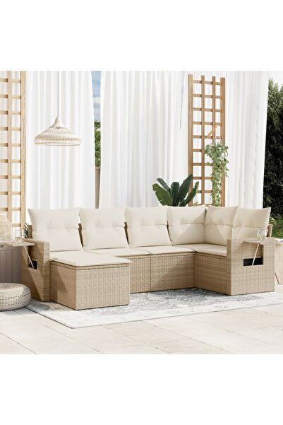 vidaxl Set canapele de gradina cu perne, 6 piese, bej, poliratan