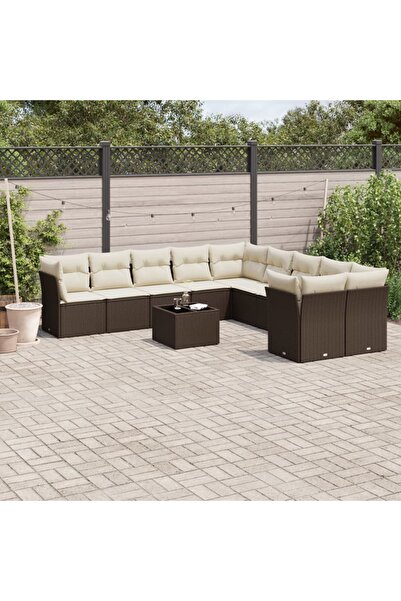 vidaxl Set canapele de gradina cu perne, 11 piese, maro, poliratan