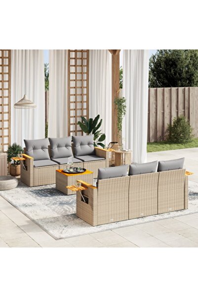 vidaxl Set canapele de gradina, 7 piese, cu perne, bej, poliratan