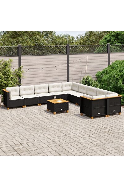 vidaxl Set canapele de gradina cu perne, 11 piese, negru, poliratan