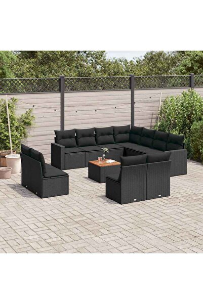 vidaxl Set canapele de gradina, 12 piese, cu perne, negru, poliratan