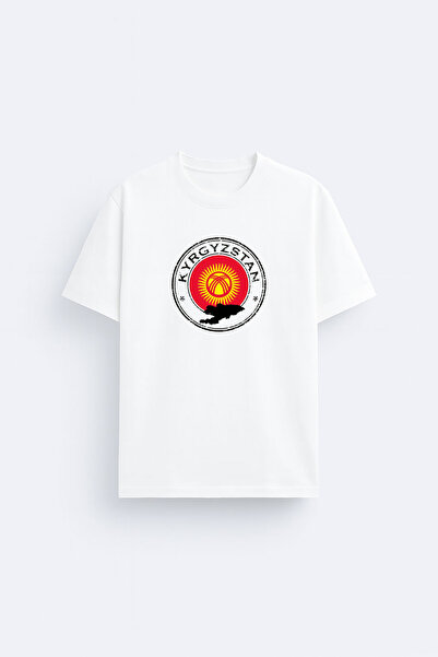 AYDESİGN Tricou negru cu imprimeu Kirgizistan, cu guler tip bicicletă