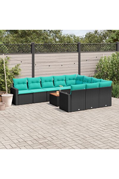vidaxl Set canapele de gradina cu perne, 11 piese, negru, poliratan