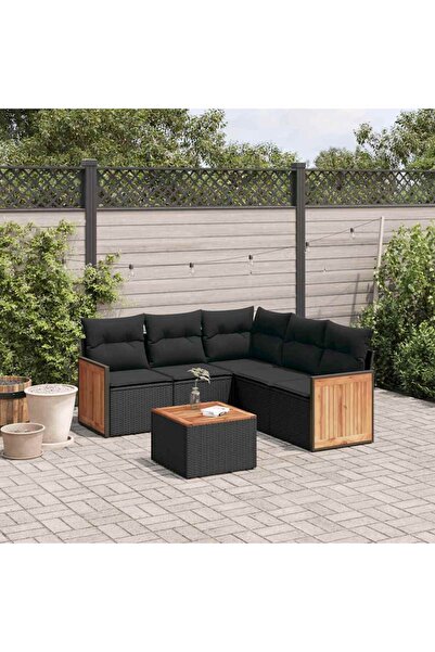 vidaxl Set mobilier de gradina cu perne, 6 piese, negru, poliratan