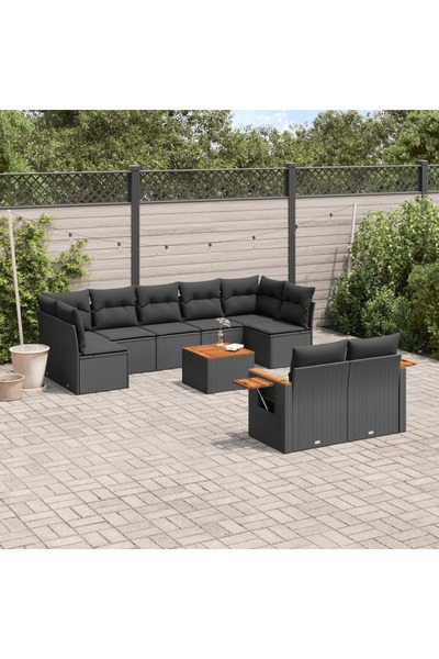 vidaxl Set canapele de gradina cu perne, 10 piese, negru, poliratan