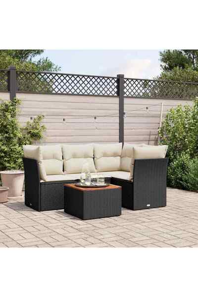 vidaxl Set mobilier de gradina cu perne, 5 piese, negru, poliratan