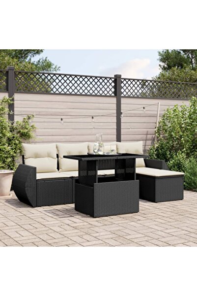 vidaxl Set mobilier de gradina cu perne, 6 piese, negru, poliratan