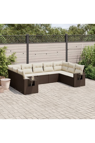 vidaxl Set canapele de gradina cu perne, 9 piese, maro, poliratan