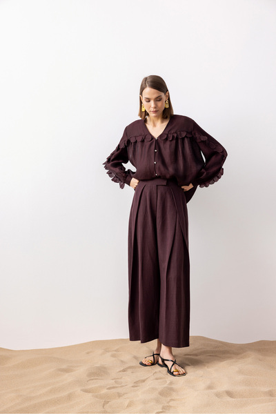Berr-ın İşlemeli Linen Bluz Mürdüm