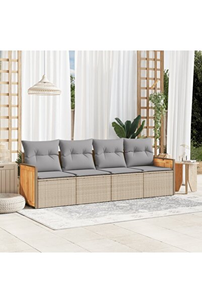 vidaxl Set canapele de gradina, 4 piese, cu perne, bej, poliratan