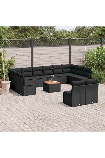 vidaxl Set mobilier de gradina cu perne, 13 piese, negru, poliratan