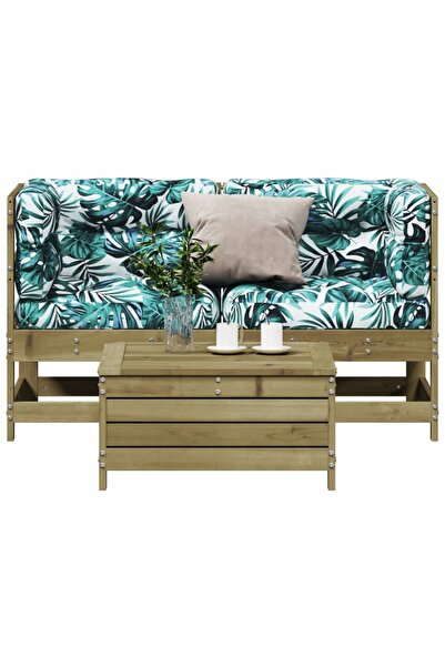 vidaxl Set mobilier de gradina cu perne, 3 piese, lemn de pin tratat
